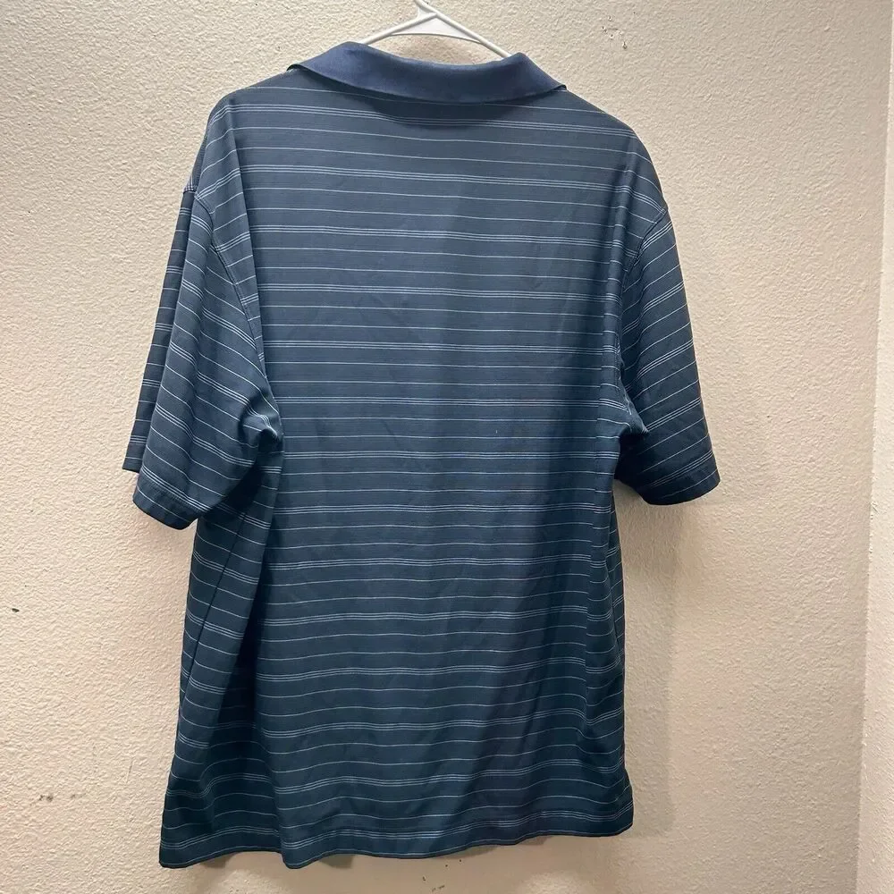 NIKE GOLF DRI-FIT‎ Polo Shirt Men's Large Striped Performance Blue